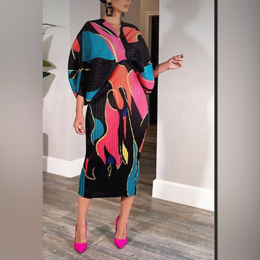 Batwing colorful easy-wear multicolor dress